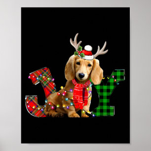 Joy Christmas Lights Long Haired Dachshund Dog San Poster