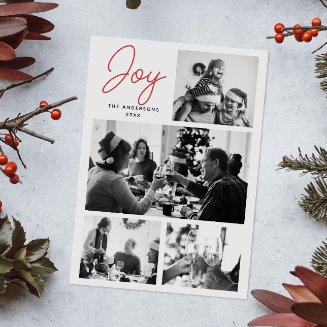 Joy Christmas | Modern Multi Photo Family Greeting Holiday Card (Creator Uploaded)