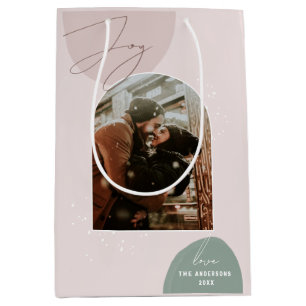 Joy Christmas   Modern Photo Holiday Packaging Medium Gift Bag
