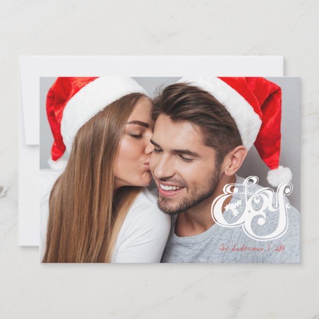 Joy Christmas Monogram Holiday Photo Card (Front)
