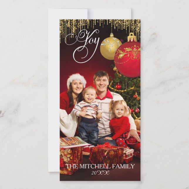 Joy Christmas Ornament Confetti Card Family Photo (Front)