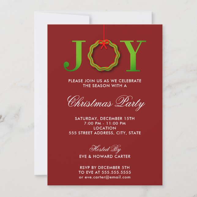 JOY Christmas Party Invitation (Front)