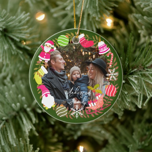 Joy Christmas Photo Green Ceramic Tree Decoration (Tree)