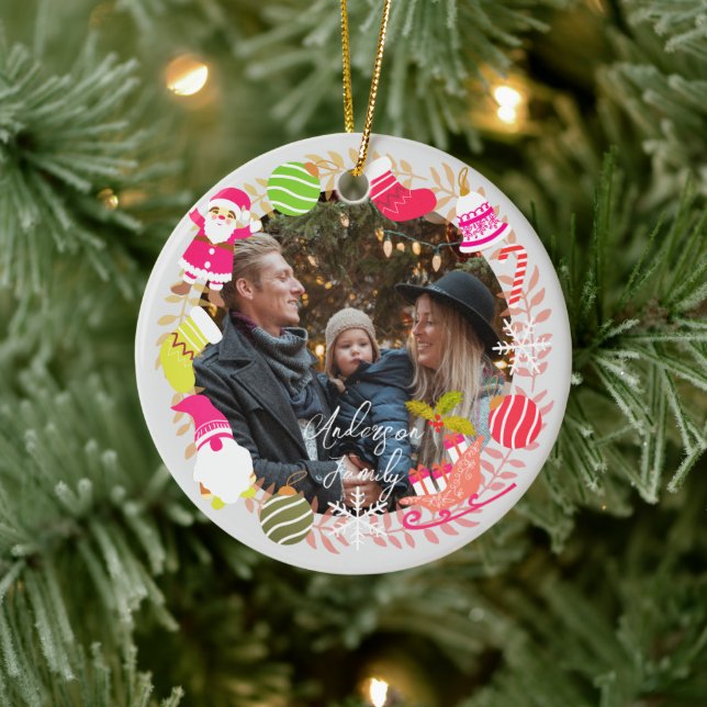 Joy Christmas Photo Grey Ceramic Tree Decoration (Tree)