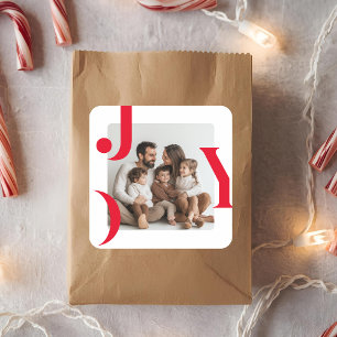 JOY Christmas Photo Modern Holiday Family Square Sticker