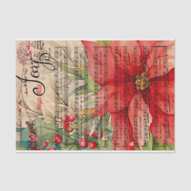 Joy Christmas Poinsettia Musical  Tissue Paper (Front)