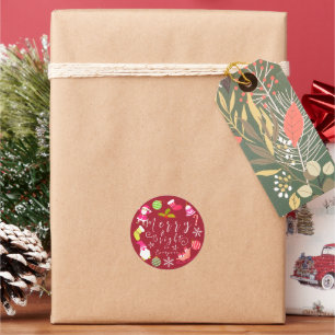 Joy Christmas Red Classic Round Sticker