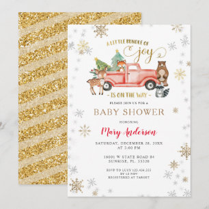 Joy Christmas Red Truck Baby Shower Is On The Way  Invitation