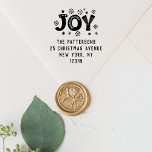 JOY Christmas Return Address Personalised Name Self-inking Stamp<br><div class="desc">JOY Christmas Return Address Personalised Name Holiday Self-inking Stamp features the text "JOY" in modern typography accented with snowflakes with your personalised name and return address below. Perfect for Christmas cards, holiday cards, Christmas party invitations and holiday party gifts and favours or in the office for products or mail. Designed...</div>