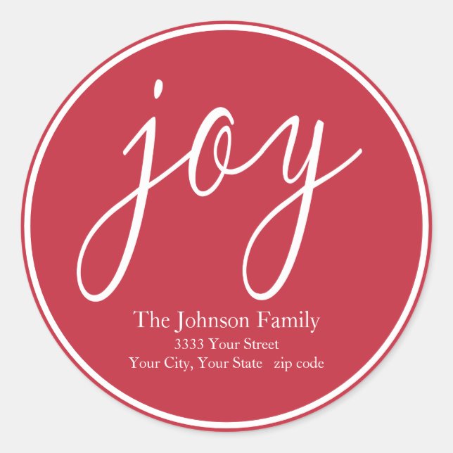 Joy Christmas Round Return Address Label (Front)