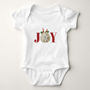 Joy Christmas Sand Dollar Holly Berries Coastal  Baby Bodysuit