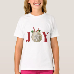 Joy Christmas Sand Dollar Holly Berries Coastal  T-Shirt