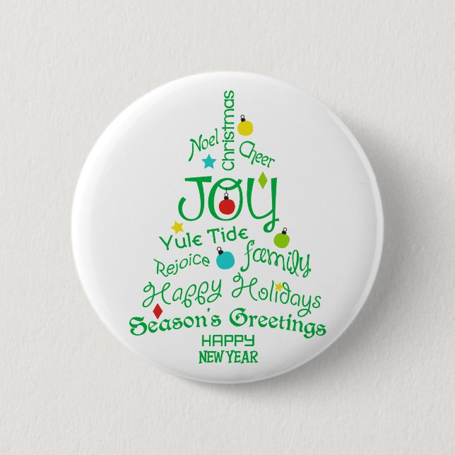 Joy Christmas Tree 6 Cm Round Badge (Front)