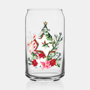 JOY Christmas Tree Flowers Candy Cane Can Glass