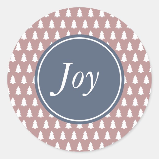 Joy Christmas Tree Pattern Blue White Purple Rose Classic Round Sticker (Front)