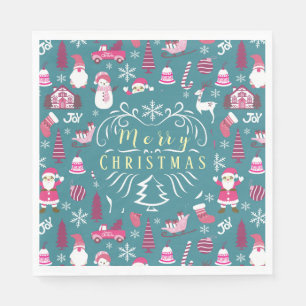 Joy Christmas Turquoise Napkin