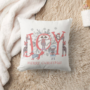 Joy Christmas Winter Animals Holiday Cushion