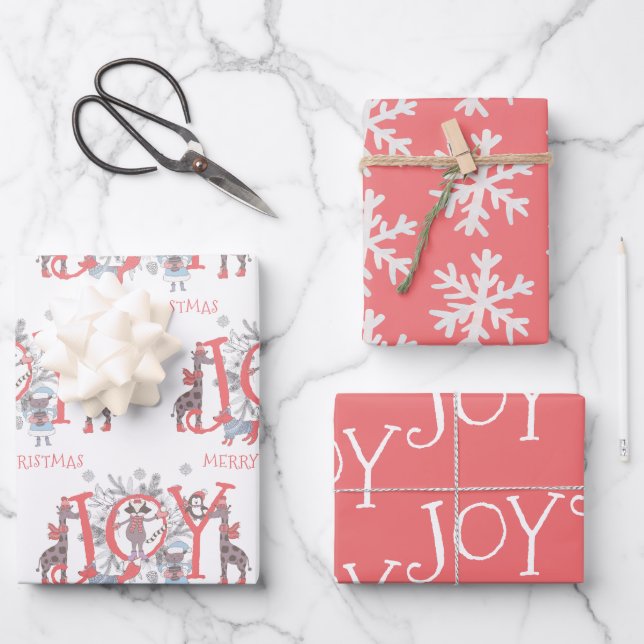 Joy Christmas Winter Animals Holiday  Wrapping Paper Sheet (Front)
