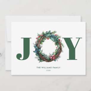 Joy Christmas Wreath Floral Holiday Card