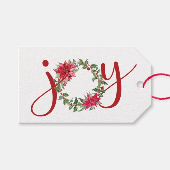 JOY Christmas Wreath Gift Tags (Front (Horizontal))