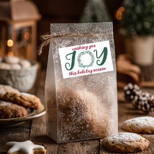 JOY Christmas Wreath Hand-Drawn CUSTOM Rectangular Sticker