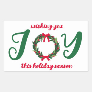 JOY Christmas Wreath Hand-Drawn CUSTOM Rectangular Sticker