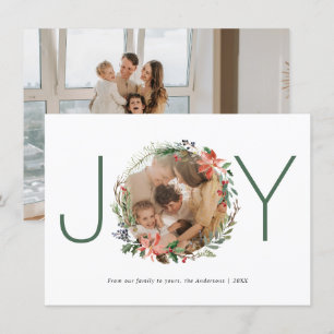 Joy Christmas Wreath Happy Holidays Photo Card