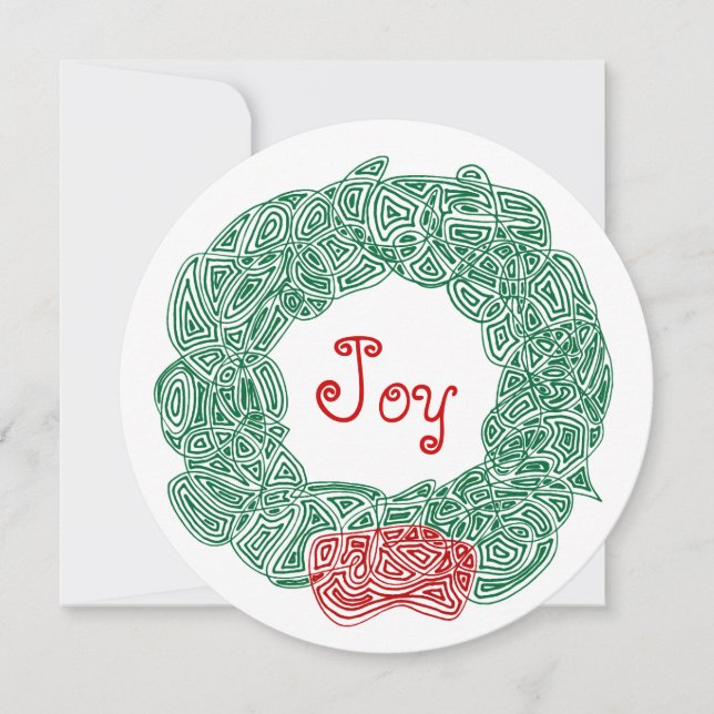 Joy Christmas Wreath Holiday Card (Front)