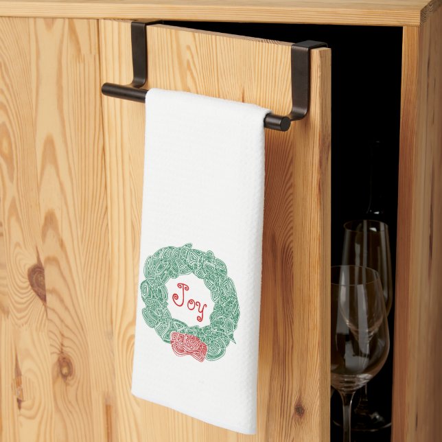 Joy Christmas Wreath Kitchen Towel (Thirds Fold)
