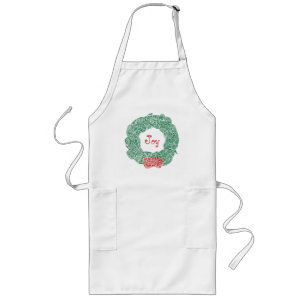 Joy Christmas Wreath Long Apron