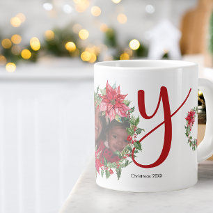 JOY Christmas Wreath Photo Large Coffee Mug