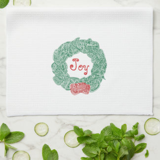 Joy Christmas Wreath Tea Towel