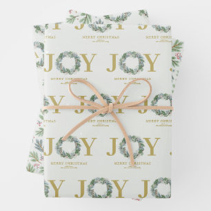 "Joy" Christmas Wreath Wrapping Paper Sheet