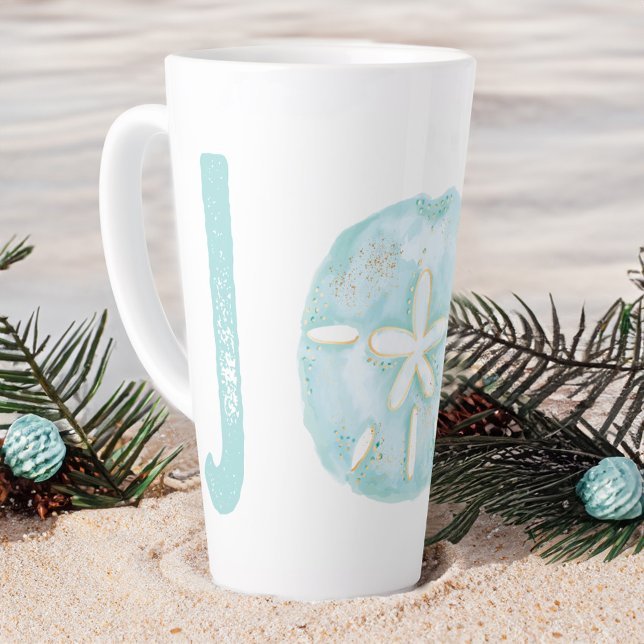 Joy Coastal Ocean Teal Watercolor Sand Dollar Latte Mug (Joy Coastal Ocean Teal Watercolor Sand Dollar Latte Mug)