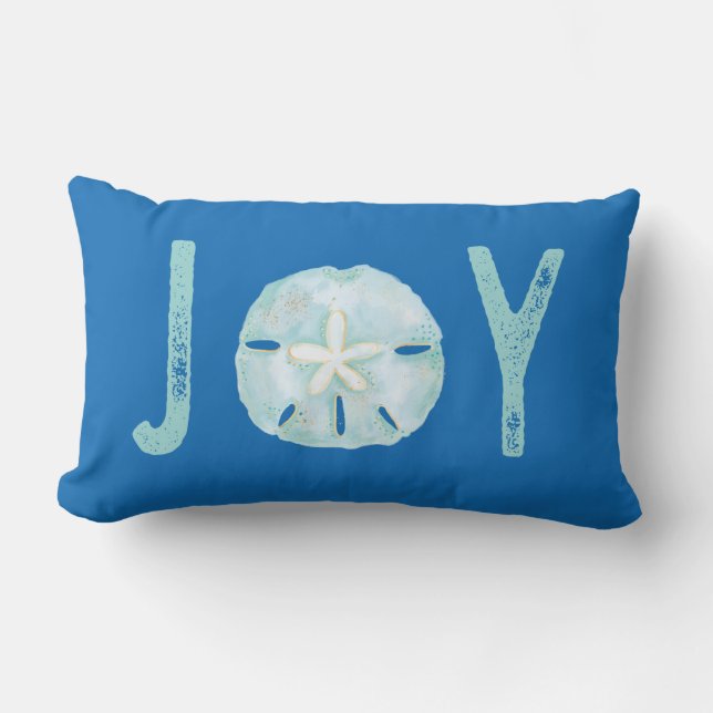 Joy Coastal Ocean Teal Watercolor Sand Dollar Lumbar Cushion (Front)