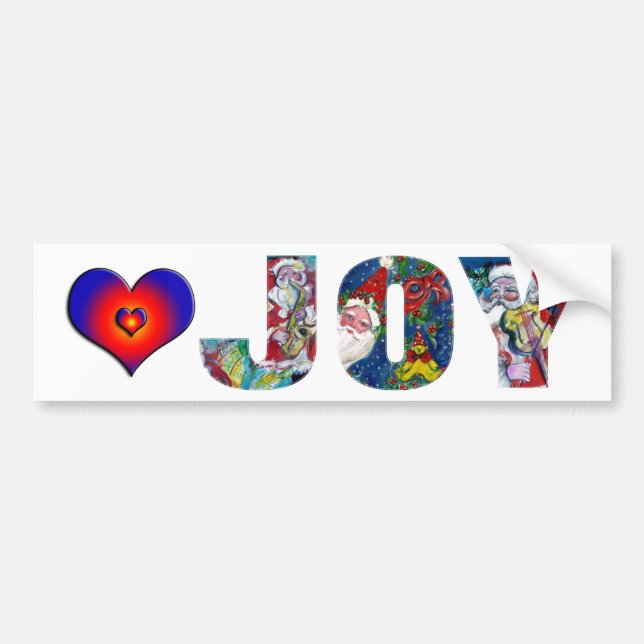 JOY COLORFUL HEARTS MUSICAL SANTA CHRISTMAS PARTY BUMPER STICKER (Front)
