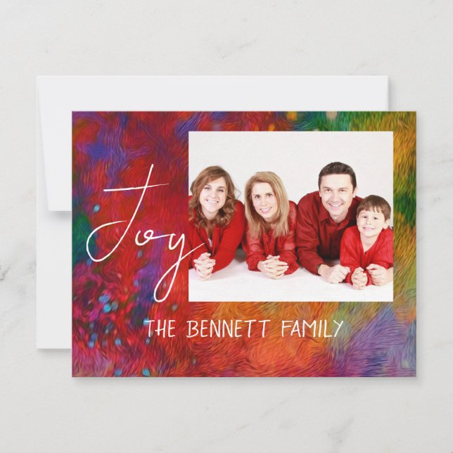 Joy colourful red add your photo holiday card (Front)