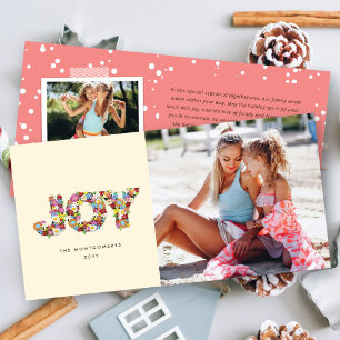 JOY Colourful Spring Flowers Christmas Modern Phot Holiday Card