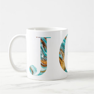 Joy Colourful Teal & Gold Marble Typographic Coffee Mug