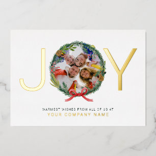 Joy Company Photo Christmas Wreath Business  Foil Holiday Card