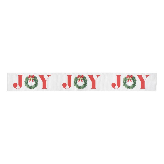 Joy Cozy Red Green Wreath Christmas Grosgrain Ribb Grosgrain Ribbon (Front)