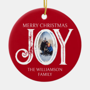 Joy Custom Family Name Photo Christmas Holiday Ceramic Tree Decoration