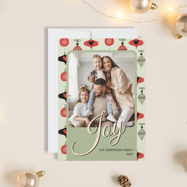 Joy Custom Family Photo Christmas Green Holiday Card (Joy Custom Family Photo Christmas Green Holiday Card)