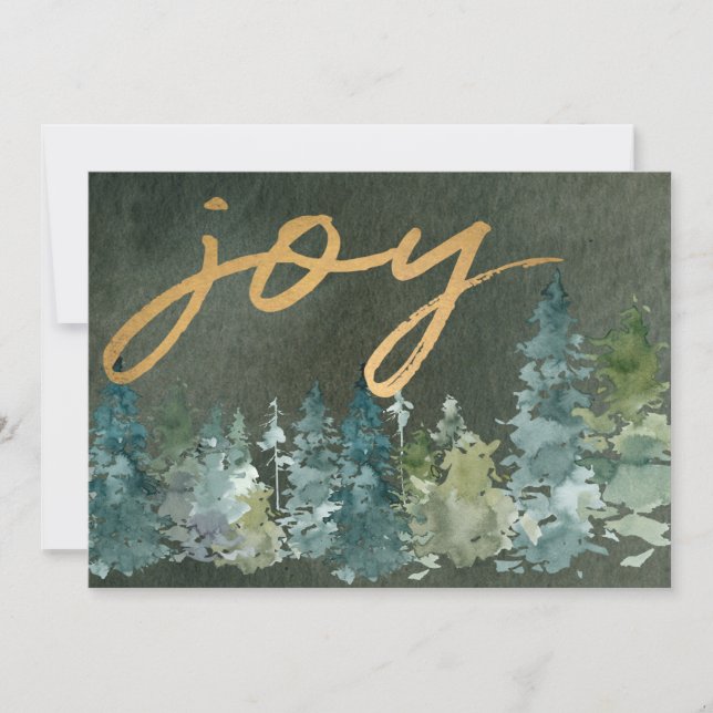 Joy Custom Family Photo Green Forest Christmas Holiday Card (Front)