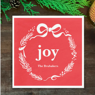 Joy Custom Red Modern Original Bow Christmas Napkin