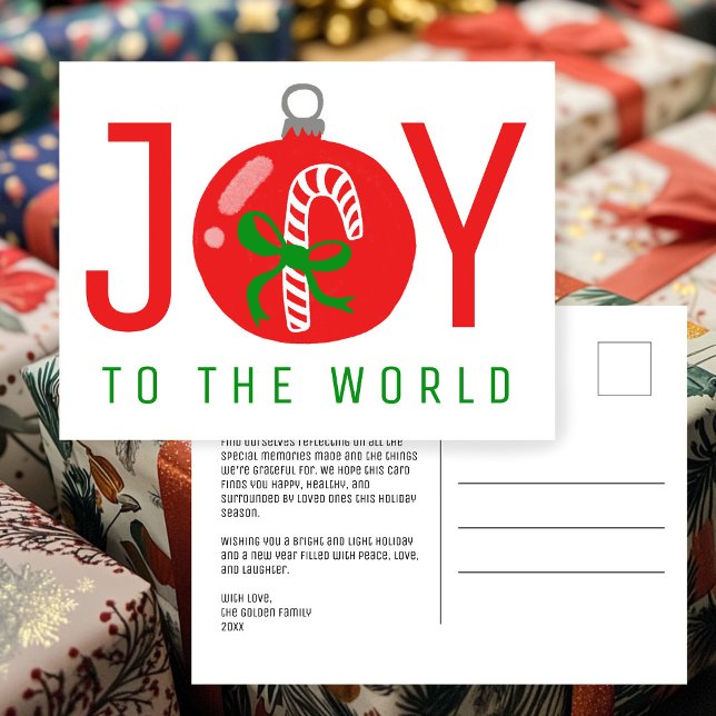 JOY Cute Candycane Bow Christmas Ornament Xmas  Holiday Postcard (JOY Cute Candycane Bow Christmas Ornament Xmas Non-Photo CUSTOM Holiday Postcard
)