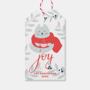 Joy. Cute Christmas cat / Winter holiday animal  Gift Tags