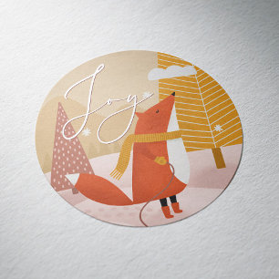 Joy. Cute Christmas winter woodland fox animal Classic Round Sticker