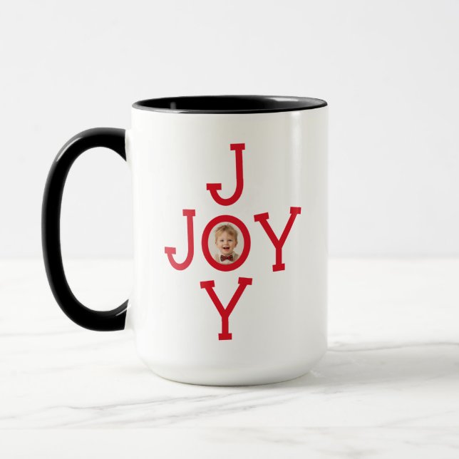 Joy Cute Minimal Christmas Add Your Own Photo Mug (Left)