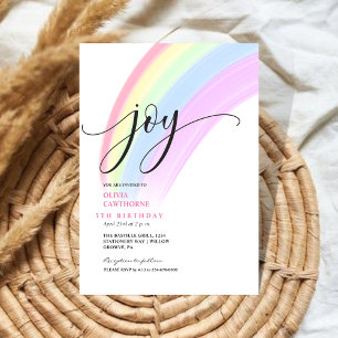 Joy Cute Rainbow Colourful 5th Rainbow Party Invitation